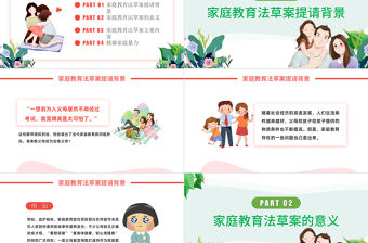 家庭教育法草案PPT清新卡通陪伴是最好的家庭教育家校攜手共促成長教育課件