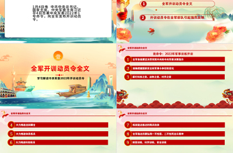 中央軍委2022年開訓(xùn)動(dòng)員令PPT國(guó)潮風(fēng)推進(jìn)科技訓(xùn)練鍛造精兵勁旅專題軍隊(duì)黨課課件模板