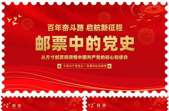 郵票中的黨史PPT紅色創(chuàng)意從方寸郵票間領(lǐng)悟中國共產(chǎn)黨的初心和使命專題教育微黨課課件