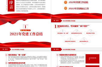 黨政工作總結PPT紅色簡潔國企黨委2021黨建工作總結及2022工作計劃黨支部匯報模板