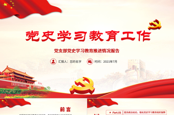 紅色黨政風黨支部黨史學習教育工作推進情況總結報告建黨百年學黨史匯報PPT