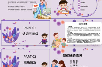 三年級期中家長會PPT卡通矢量班級學習紀律行為規范情況匯報班主任家長溝通會模板