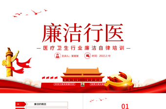 廉潔行醫(yī)PPT2022年醫(yī)療衛(wèi)生行業(yè)廉潔自律培訓(xùn)專題黨課課件模板