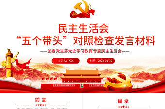 黨史學習教育專題民主生活會“五個帶頭”對照檢查發言材料PPT精品黨委黨支部黨史學習專題黨課課件模板