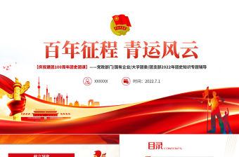 百年征程青運風云PPT黨建風2022年團史知識專題輔導黨課課件模板