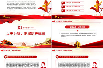 深刻認識和把握“以史為鑒、開創未來”的深厚意蘊PPT紅色大氣風黨的十九屆六中全會全面總結黨百年奮斗重大成就和歷史經驗專題黨課課件 “以史為鑒、開創未來” 黨的十九屆六中全會 黨百年奮斗重大成就和歷史經驗