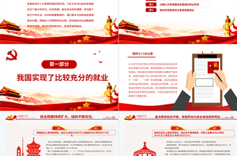 紅色堅(jiān)持就業(yè)優(yōu)先推動(dòng)實(shí)現(xiàn)更加充分更高質(zhì)量就業(yè)PPT專(zhuān)題黨課課件模板