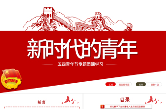 新時(shí)代的青年P(guān)PT爭(zhēng)做堪當(dāng)民族復(fù)興重任時(shí)代新人五四青年節(jié)專(zhuān)題黨課課件模板