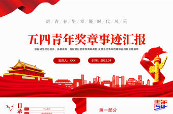 五四青年獎(jiǎng)?wù)率论E匯報(bào)PPT精美風(fēng)2022五四青年專題課件模板