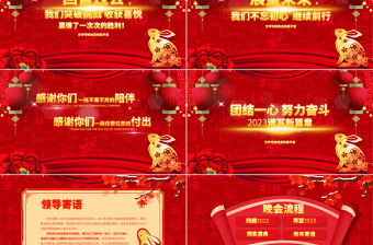 2023年會PPT吉祥喜慶福兔賀春公司年終答謝晚會員工表彰頒獎盛典模板