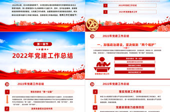 2022年黨建工作總結(jié)及2023年工作計劃PPT紅色黨政風(fēng)國有企業(yè)黨支部開展工作制定計劃專題黨建黨課課件模板