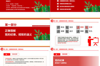 2022黨員干部要講規矩有紀律PPT紅色創意黨政機關黨支部主題黨日學習研討紀律黨課模板