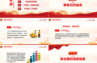 2022保障糧食供給端牢中國飯碗PPT紅色黨建風世界糧食日宣傳周主題課件模板下載