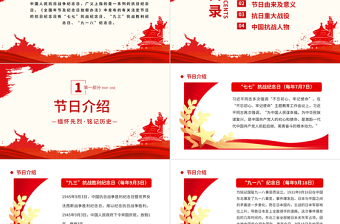 紀(jì)念抗日戰(zhàn)爭(zhēng)勝利77周年P(guān)PT黨政風(fēng)中國(guó)人民抗日戰(zhàn)爭(zhēng)暨世界反法西斯戰(zhàn)爭(zhēng)勝利77周年紀(jì)念日課件模板