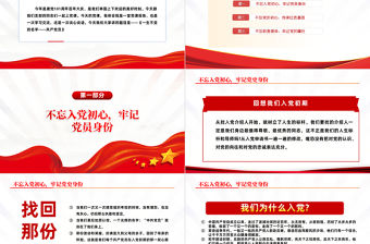 2022不忘入黨初心牢記黨員身份PPT簡約大氣風黨日專題黨課黨員干部學習教育黨建黨課學習課件模板