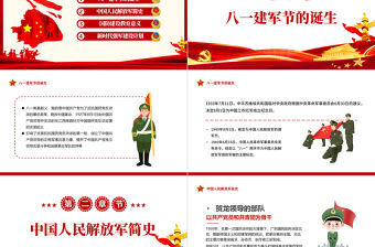 八一建軍節獻禮PPT紅色簡約風熱烈慶祝中國人民解放軍建軍95周年專題課件模板