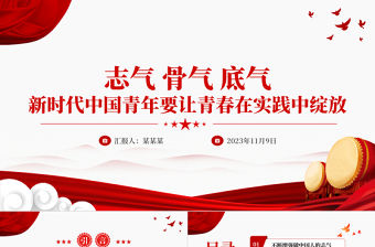 新時代中國青年要讓青春在實踐中綻放PPT大氣簡潔提升精氣神勇當先鋒新青年思想教育黨課