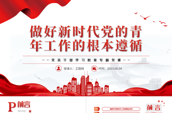 2023做好新時(shí)代黨的青年工作的根本遵循PPT大氣精美風(fēng)黨員干部學(xué)習(xí)教育專題黨課課件