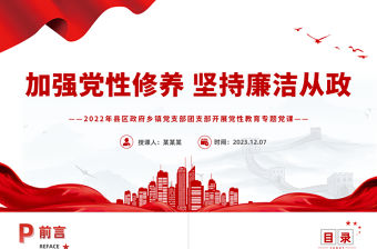 縣區(qū)政府鄉(xiāng)鎮(zhèn)黨支部團(tuán)支部開展黨性教育PPT紅色大氣廉政黨課下載