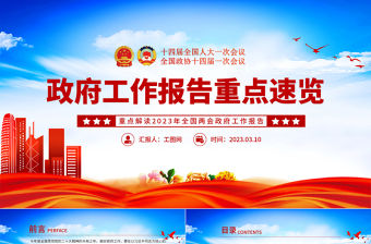 2023聚焦兩會政府工作報告重點速覽PPT精美大氣風重點解讀全國兩會政府工作報告專題黨課課件模板下載