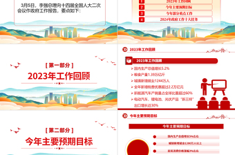 數(shù)讀2024政府工作報告（極簡版）PPT時尚國潮風全國兩會專題微黨課