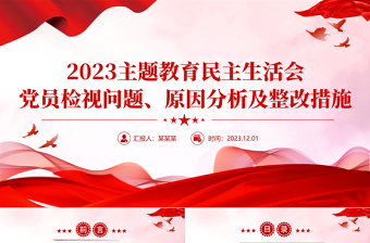 2023主題教育民主生活會PPT大氣紅色黨員干部開展自檢自查及整改措施黨課課件