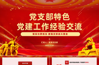 2023黨支部特色黨建工作經(jīng)驗(yàn)交流PPT紅色大氣黨員干部交流工作總結(jié)匯報(bào)專題課件模板