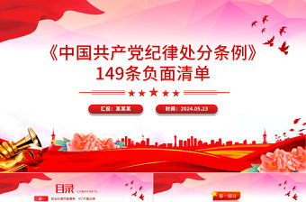紅色創意《中國共產黨紀律處分條例》149條負面清單PPT課件