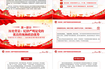 紅色大氣2024開展黨紀學習教育以鐵的紀律護航黨的事業PPT下載