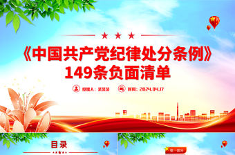 簡潔創意《中國共產黨紀律處分條例》149條負面清單PPT下載