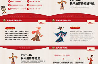 2023民間皮影PPT中國風傳統文化皮影知識學習講座課件模板下載