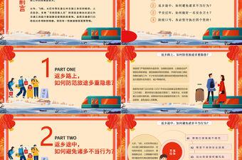 2022春運防疫PPT紅色卡通中國風春運防疫平安回家防疫指南宣傳模板
