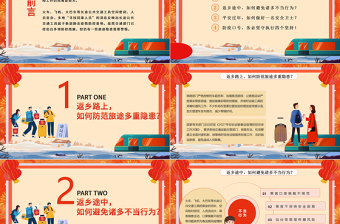 2022春運防疫PPT紅色卡通中國風春運防疫平安回家防疫指南宣傳模板