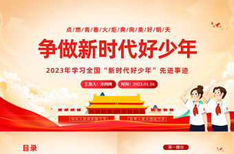 2023爭做新時代好少年PPT紅色黨政風點燃青春火炬奔向美好明天學習全國新時代好少年先進事跡主題班會課件模板