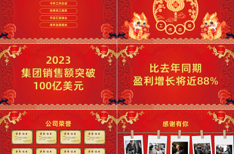 中國風(fēng)喜慶工作總結(jié)暨年會頒獎PPT2024年龍年年終總結(jié)新年計劃下載