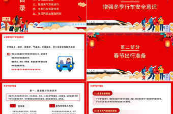2023春運交通安全PPT紅色卡通風兔年平安春運自駕出行交通安全知識講座課件模板