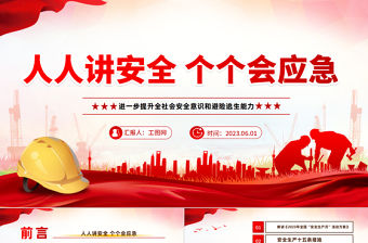 2023人人講安全個個會應急PPT簡約風全國安全生產(chǎn)月進一步提升全社會安全意識和避險逃生能力介紹課件模板