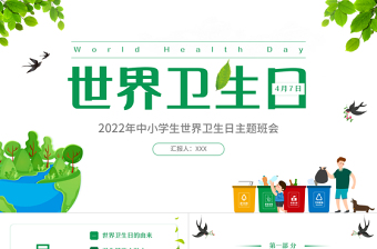 2022世界衛(wèi)生日PPT卡通風(fēng)中小學(xué)生世界衛(wèi)生日主題班會(huì)課件模板