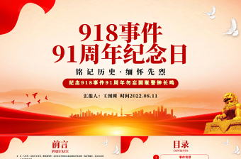 918事件91周年紀(jì)念日PPT黨政風(fēng)紀(jì)念918事件91周年勿忘國恥警鐘長鳴黨課課件模板