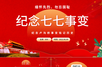 紀念七七事變PPT大氣黨政風紀念盧溝橋事變銘記歷史專題黨課課件模板