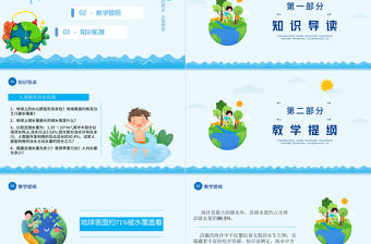 世界水日PPT藍色卡通風珍惜水資源主題班會通用模板