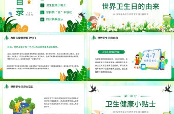 清新卡通2022年中小學生世界衛生日主題班會PPT模板