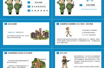 藍色卡通風國際維和人員日主題介紹PPT