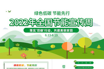 2022全國節能宣傳周PPT卡通矢量風綠色低碳節能先行落實雙碳行動共建美麗家園節能主題課件