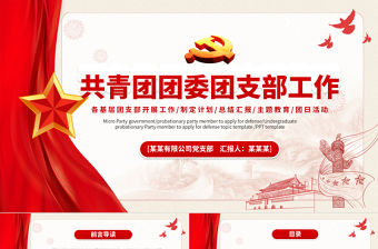 共青團工作總結(jié)PPT紅色簡潔團委團支部年終總結(jié)工作報告新年工作計劃模板下載
