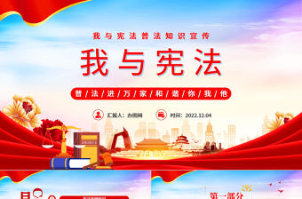 2022我與憲法PPT紅色黨政風我與憲法普法知識國家憲法日主題班會課件模板