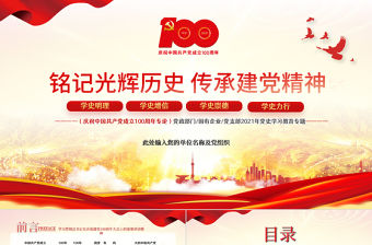 2021銘記光輝歷史傳承建黨精神PPT紅色簡潔學習七一重要講話精神黨建黨課模板