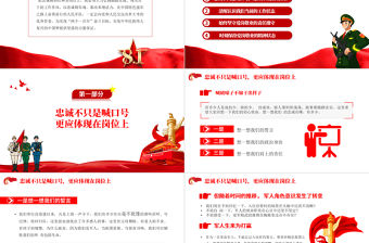 把忠誠鐫刻在崗位上PPT黨政大氣風(fēng)熱烈慶祝中國人民解放軍建軍95周年專題黨課課件模板