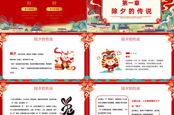 2023除夕快樂PPT國潮風兔年春節除夕習俗知識主題班會課件模板