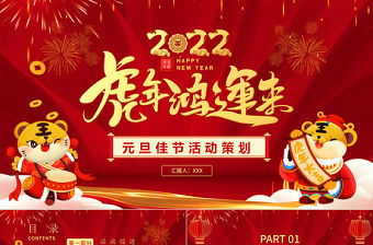 2022虎年鴻運來PPT紅色喜慶慶元旦迎新年元旦晚會活動策劃方案模板